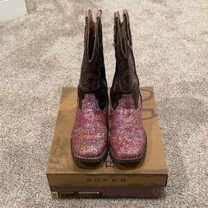 Roper Pink and Brown Glitter Western Boots